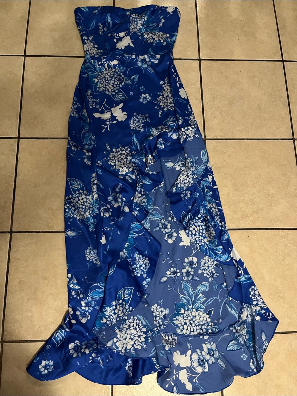 Blue Floral Strapless dress
